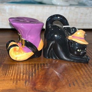 Black cat and Witches boots salt and pepper shaker set
